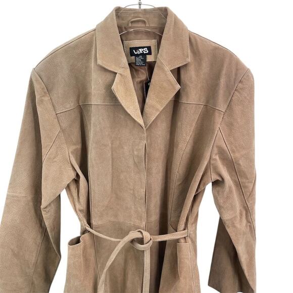 Vintage Suede 100% Leather Overcoat Womens Plus 2X LIPS Tan Belted Lapel NEW - Picture 4 of 8